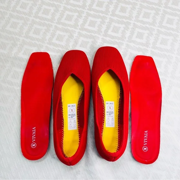 Vivaia Margot Square-Toe V-Cut Flats Red Size 39.5 or 8.5 US - Picture 7 of 8